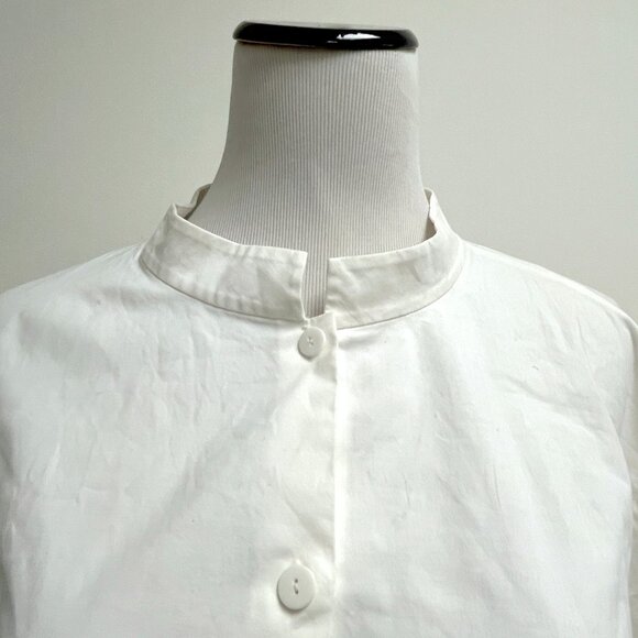 Eileen Fisher white shirt banded collar button front lomg sleeve 1x - Picture 2 of 8